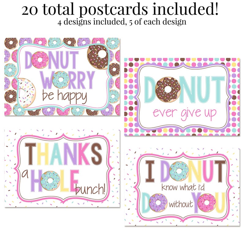 Amanda Creation Donut Themed Positive Thinking Blank Postcards To Send To Friends & Family, Total of 20 4"x6" Fill In Notecards (5 of each design) by AmandaCreation - Image 2
